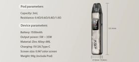 dotPod Plus Pod Kit 1500mAh 35W by DotMod - Specifications