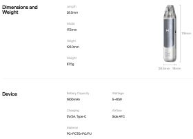 NeXlim Go Pod Kit 1800mAh by Oxva - Specification