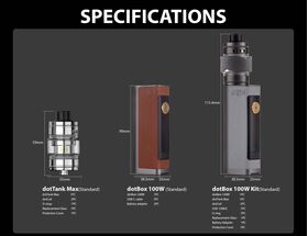 DotBox 100W Box Mod by DotMod - Specifications