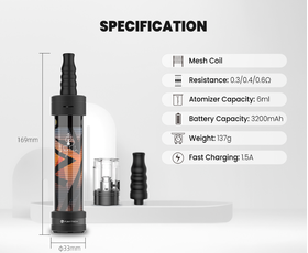 Hookah Air 3200mAh by Fumytech - Specifications